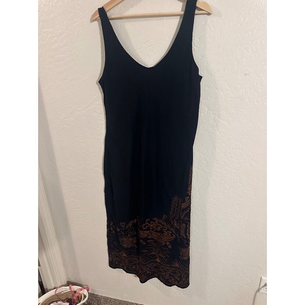 Y Chico’s Cotton Black Sleeveless Hippie V Neck Aztec Embroidered Midi Dress - Picture 2 of 7